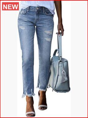 High Waisted Tummy Control Straight Ankle Ripped Jeans